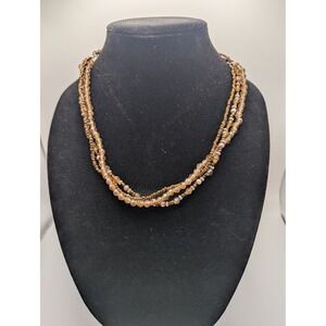 Multi Strand Beaded Necklace Amber Gold Earth Tones Layered Boho Artisanal 25"